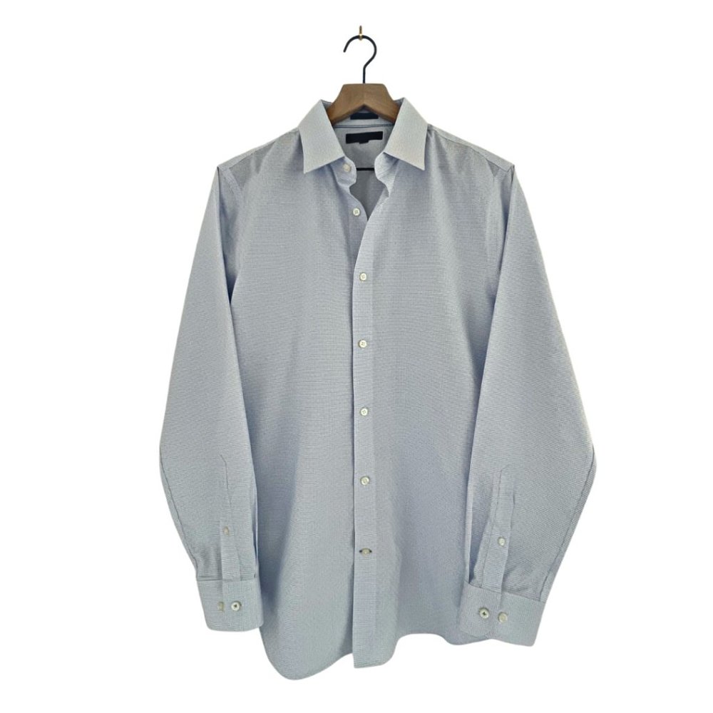 Banana Republic: White and light blue check men's dress shirt. Slim fit.